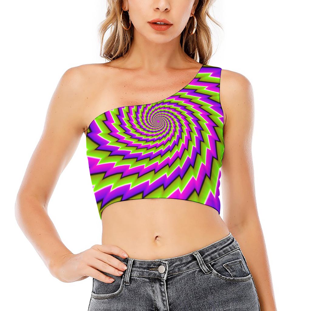 Green Twisted Moving Optical Illusion One Shoulder Crop Top