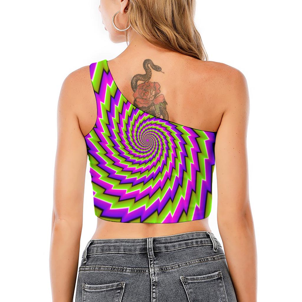 Green Twisted Moving Optical Illusion One Shoulder Crop Top