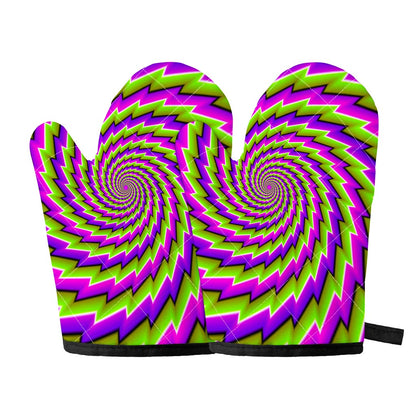Green Twisted Moving Optical Illusion Oven Mitts