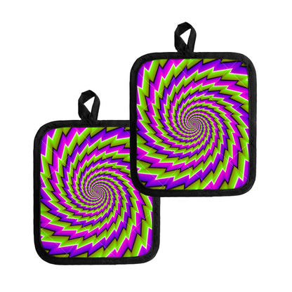 Green Twisted Moving Optical Illusion Pot Holders