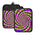 Green Twisted Moving Optical Illusion Pot Holders With Pocket
