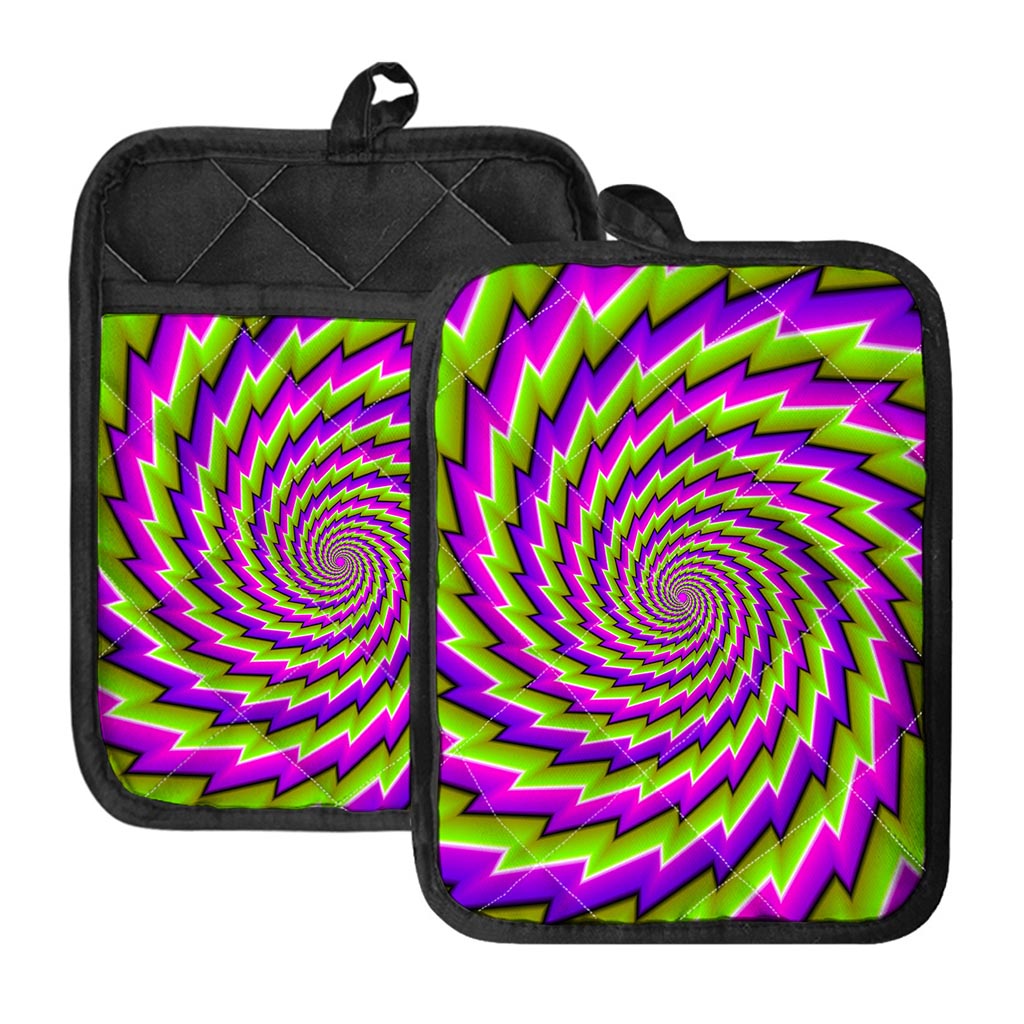 Green Twisted Moving Optical Illusion Pot Holders With Pocket