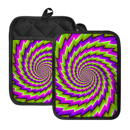 Green Twisted Moving Optical Illusion Pot Holders With Pocket