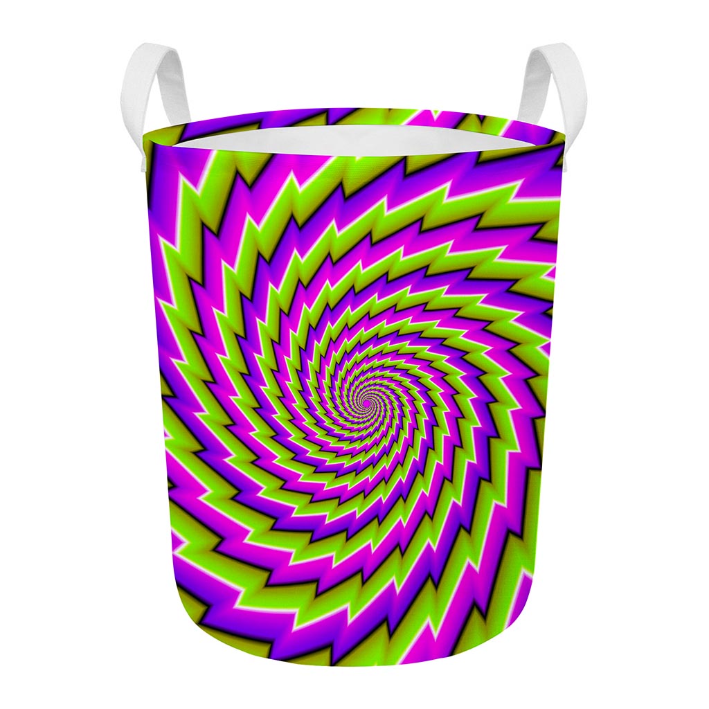Green Twisted Moving Optical Illusion Round Laundry Basket