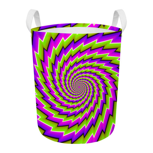 Green Twisted Moving Optical Illusion Round Laundry Basket