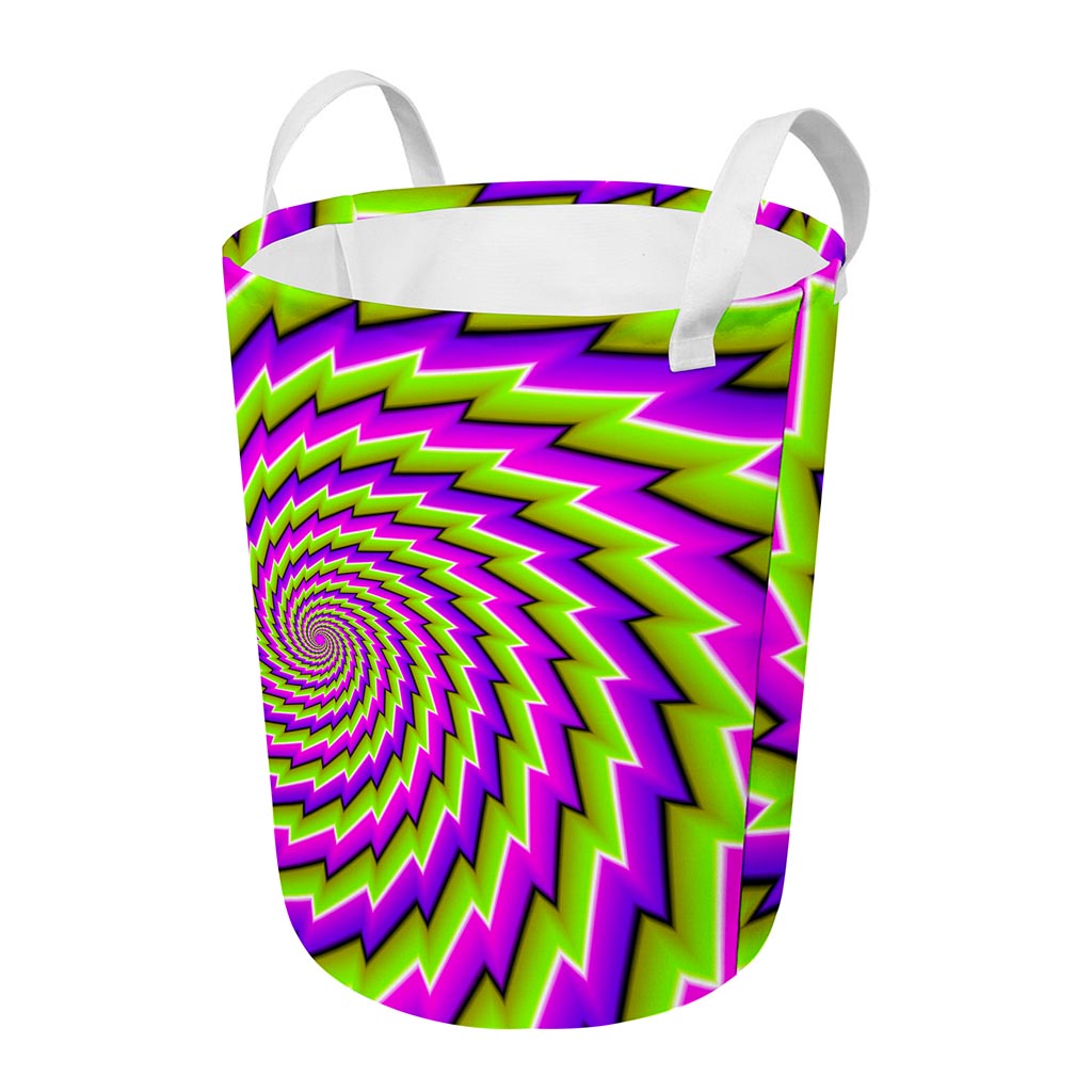 Green Twisted Moving Optical Illusion Round Laundry Basket