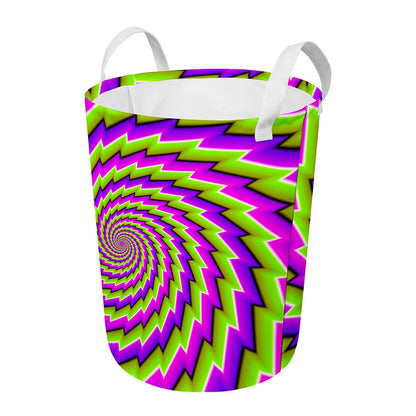 Green Twisted Moving Optical Illusion Round Laundry Basket
