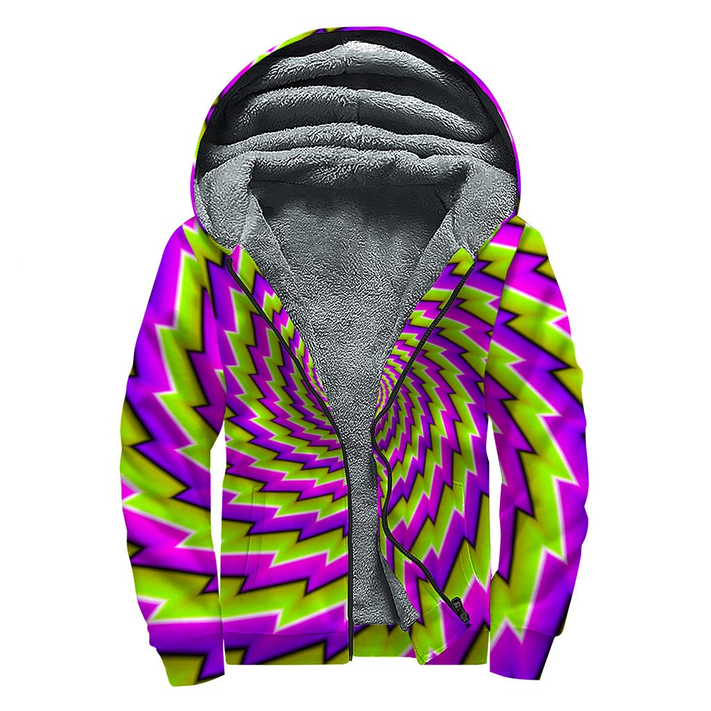 Green Twisted Moving Optical Illusion Sherpa Lined Zip Up Hoodie