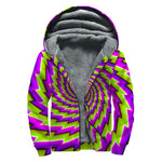 Green Twisted Moving Optical Illusion Sherpa Lined Zip Up Hoodie