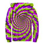 Green Twisted Moving Optical Illusion Sherpa Lined Zip Up Hoodie
