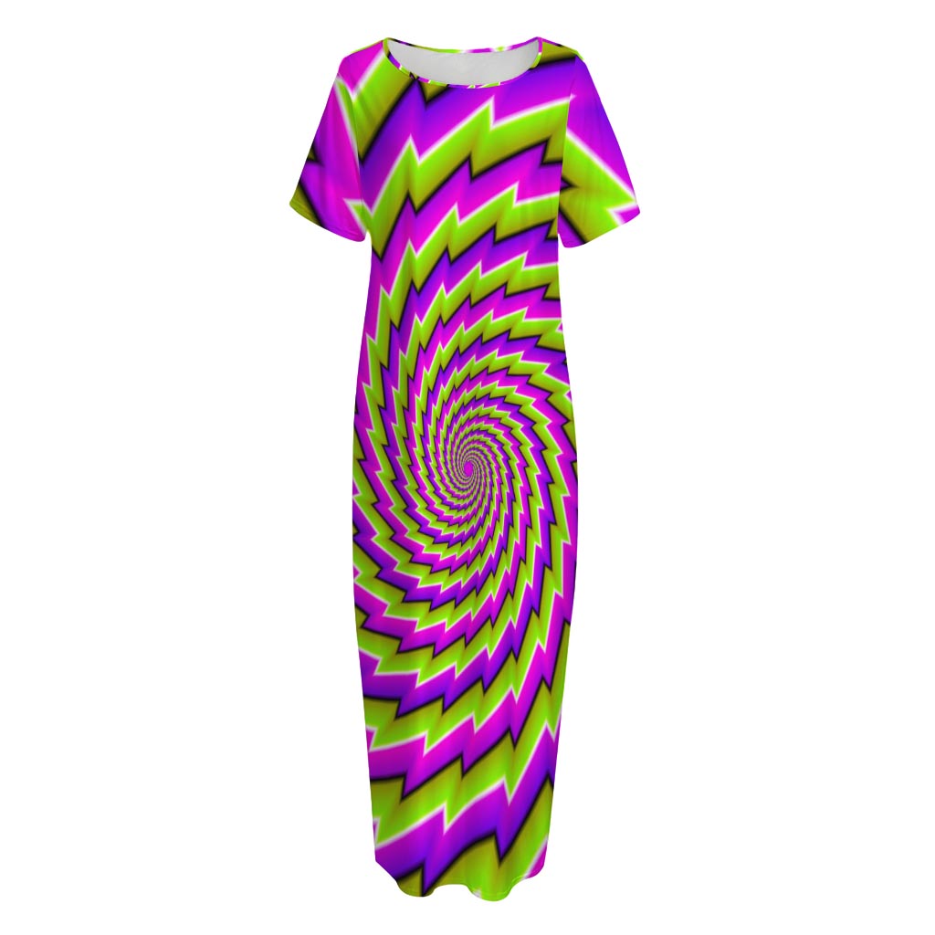 Green Twisted Moving Optical Illusion Short Sleeve Long Nightdress