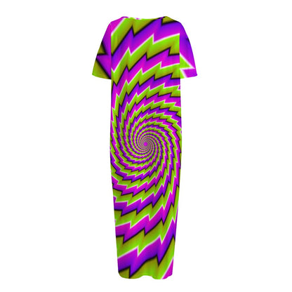 Green Twisted Moving Optical Illusion Short Sleeve Long Nightdress