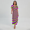 Green Twisted Moving Optical Illusion Short Sleeve Maxi Dress