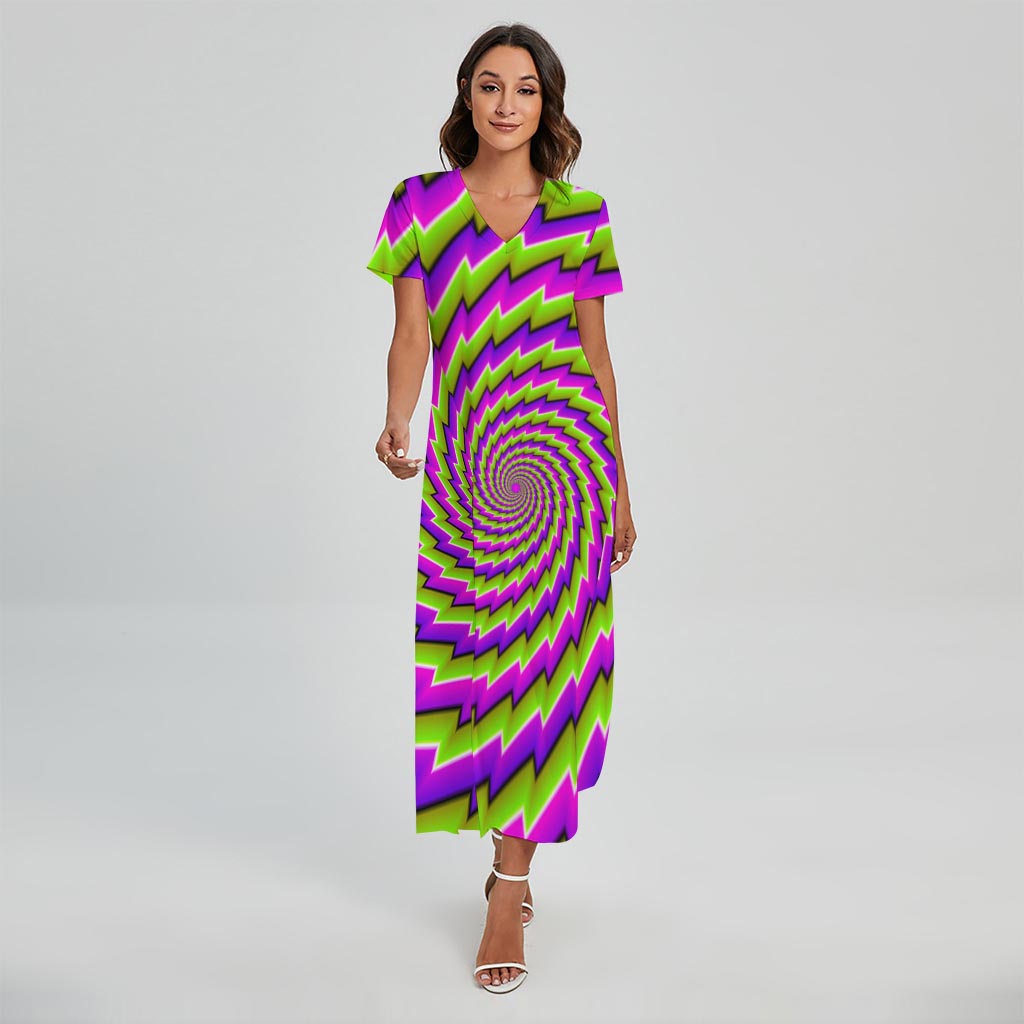 Green Twisted Moving Optical Illusion Short Sleeve Maxi Dress