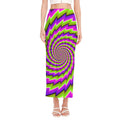Green Twisted Moving Optical Illusion Side Slit Maxi Skirt