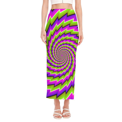 Green Twisted Moving Optical Illusion Side Slit Maxi Skirt