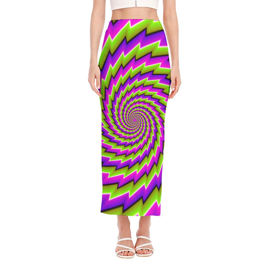 Green Twisted Moving Optical Illusion Side Slit Maxi Skirt