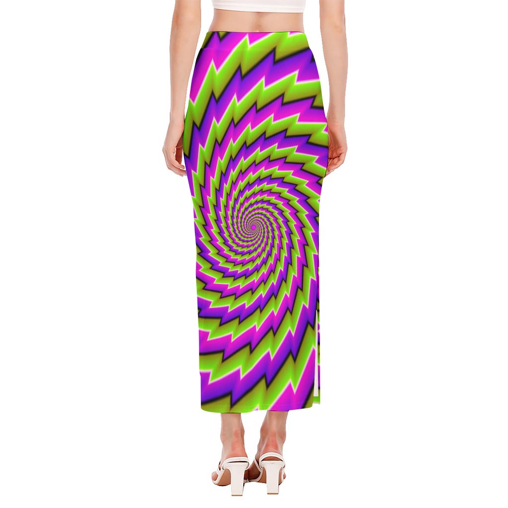 Green Twisted Moving Optical Illusion Side Slit Maxi Skirt