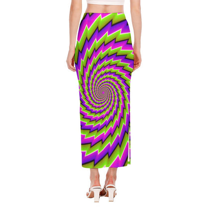 Green Twisted Moving Optical Illusion Side Slit Maxi Skirt