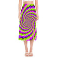 Green Twisted Moving Optical Illusion Side Slit Midi Skirt