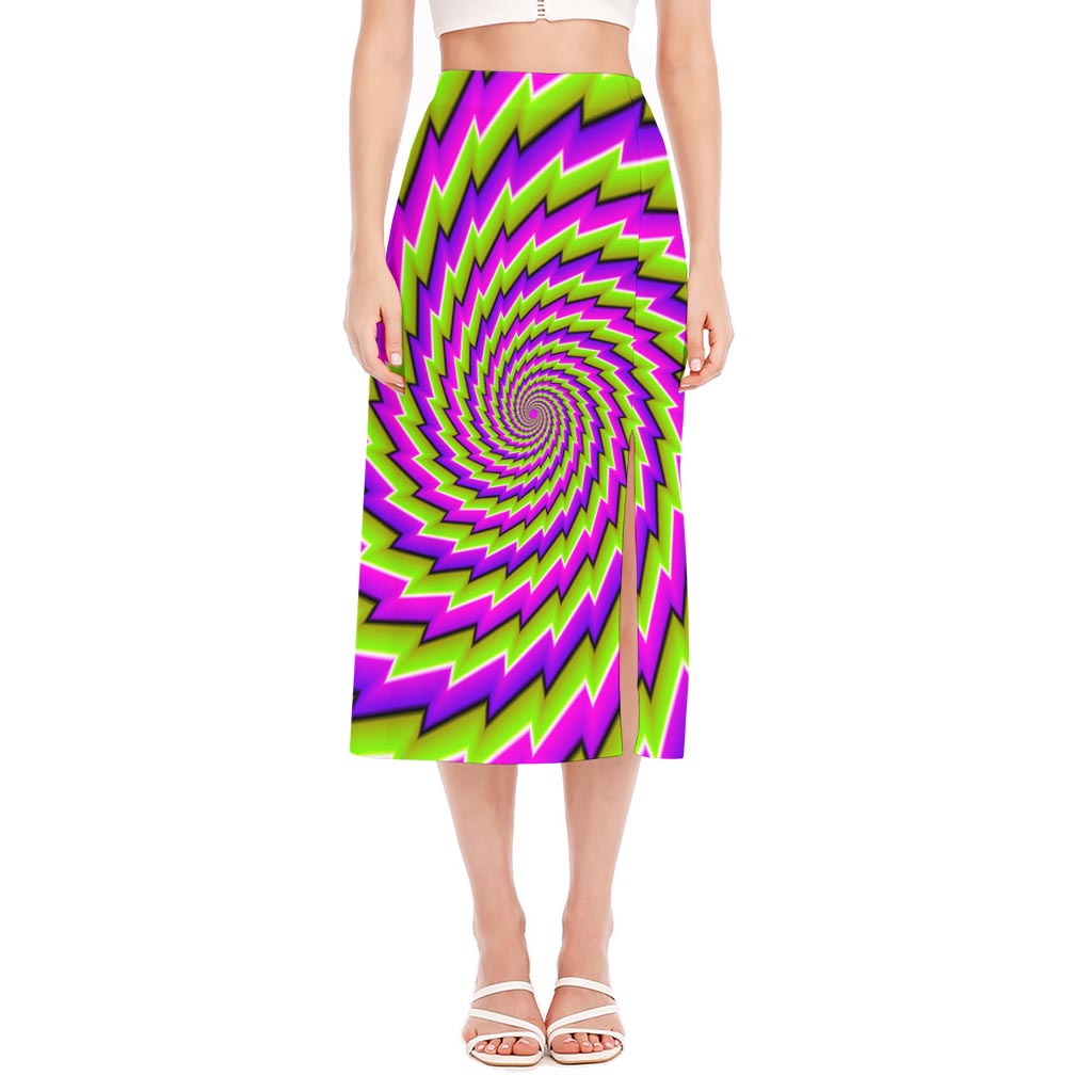 Green Twisted Moving Optical Illusion Side Slit Midi Skirt