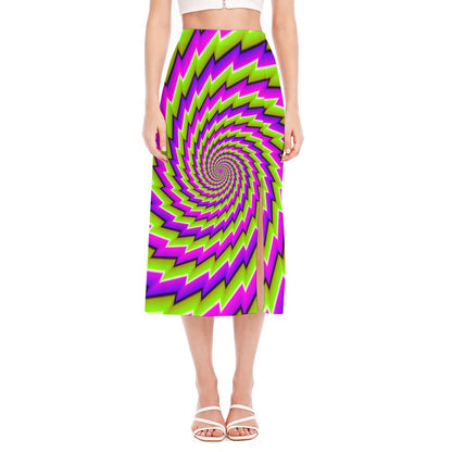 Green Twisted Moving Optical Illusion Side Slit Midi Skirt