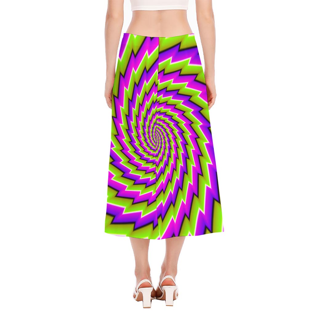 Green Twisted Moving Optical Illusion Side Slit Midi Skirt