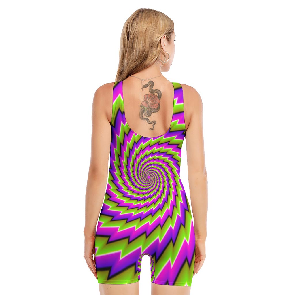 Green Twisted Moving Optical Illusion Sleeveless One Piece Swimsuit