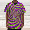 Green Twisted Moving Optical Illusion Textured Short Sleeve Shirt