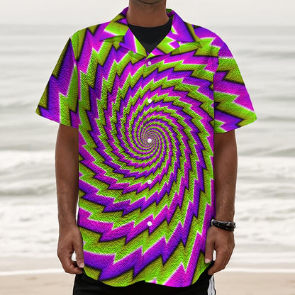 Green Twisted Moving Optical Illusion Textured Short Sleeve Shirt