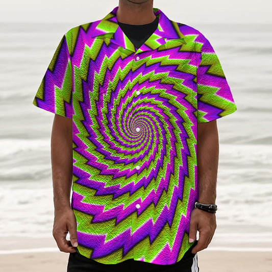 Green Twisted Moving Optical Illusion Textured Short Sleeve Shirt