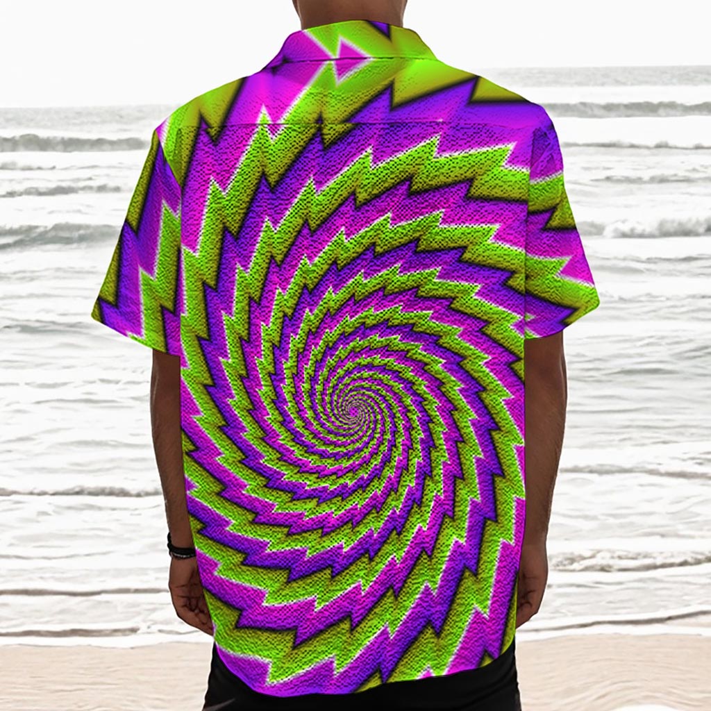 Green Twisted Moving Optical Illusion Textured Short Sleeve Shirt