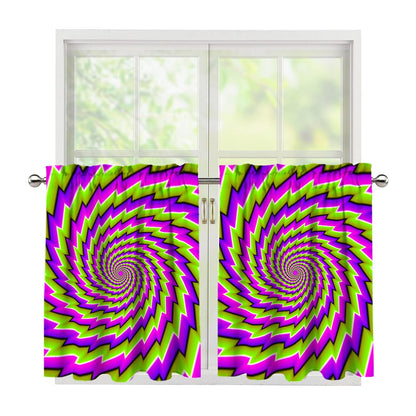 Green Twisted Moving Optical Illusion Tier Curtains