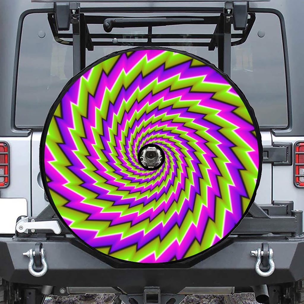 Green Twisted Moving Optical Illusion Tire Cover With Camera Hole
