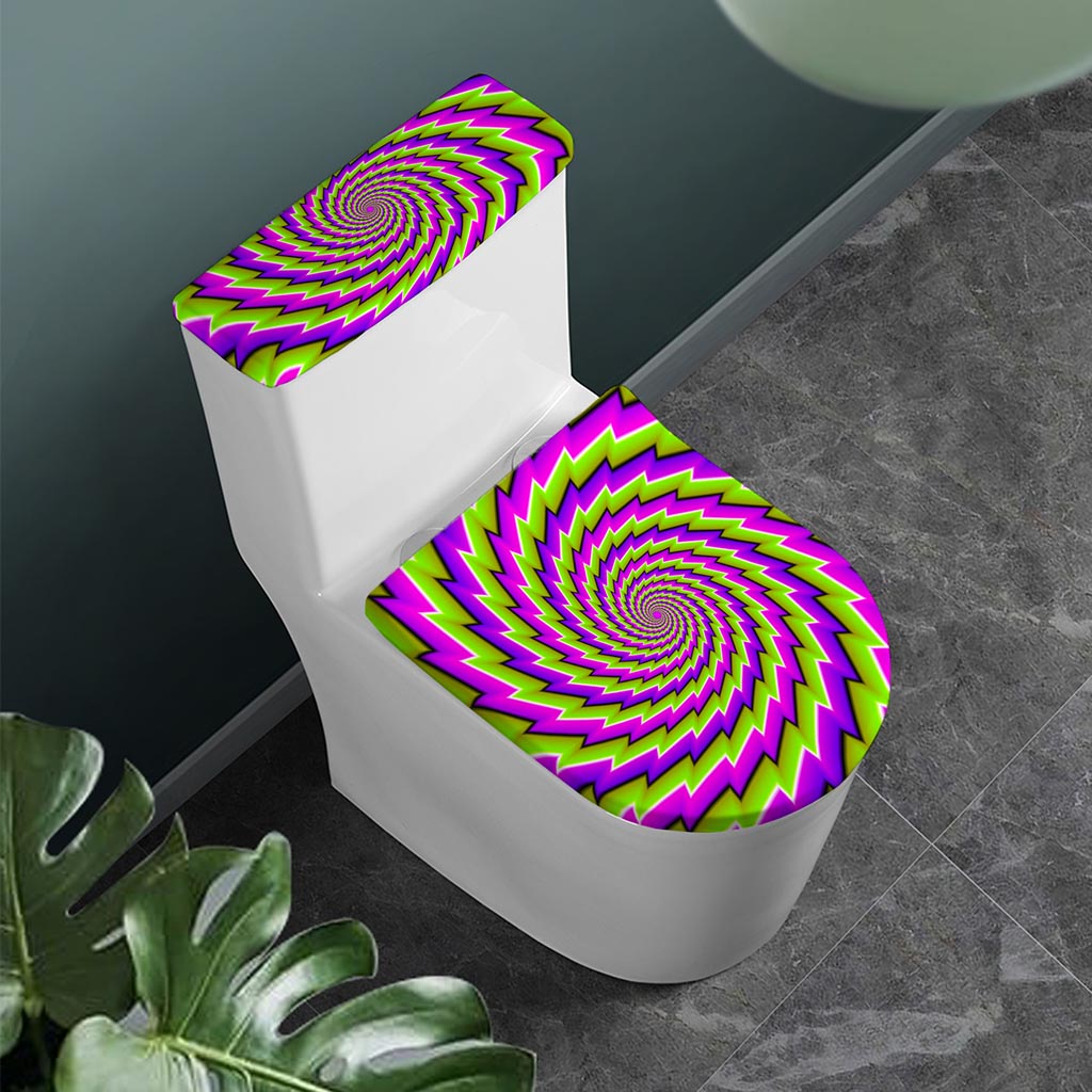 Green Twisted Moving Optical Illusion Toilet Lid And Tank Cover Set