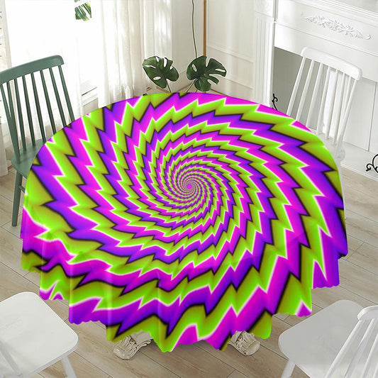 Green Twisted Moving Optical Illusion Waterproof Round Tablecloth