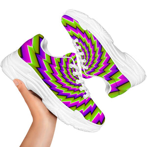 Green Twisted Moving Optical Illusion White Chunky Shoes