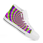Green Twisted Moving Optical Illusion White High Top Sneakers