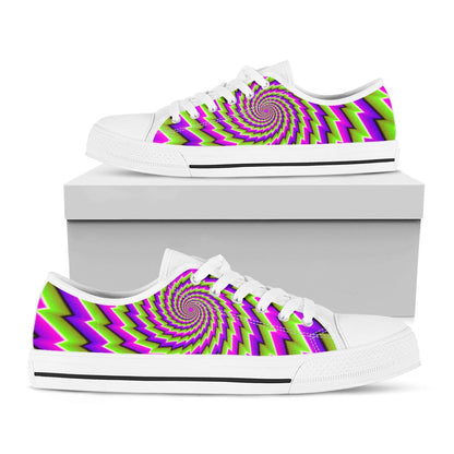 Green Twisted Moving Optical Illusion White Low Top Sneakers