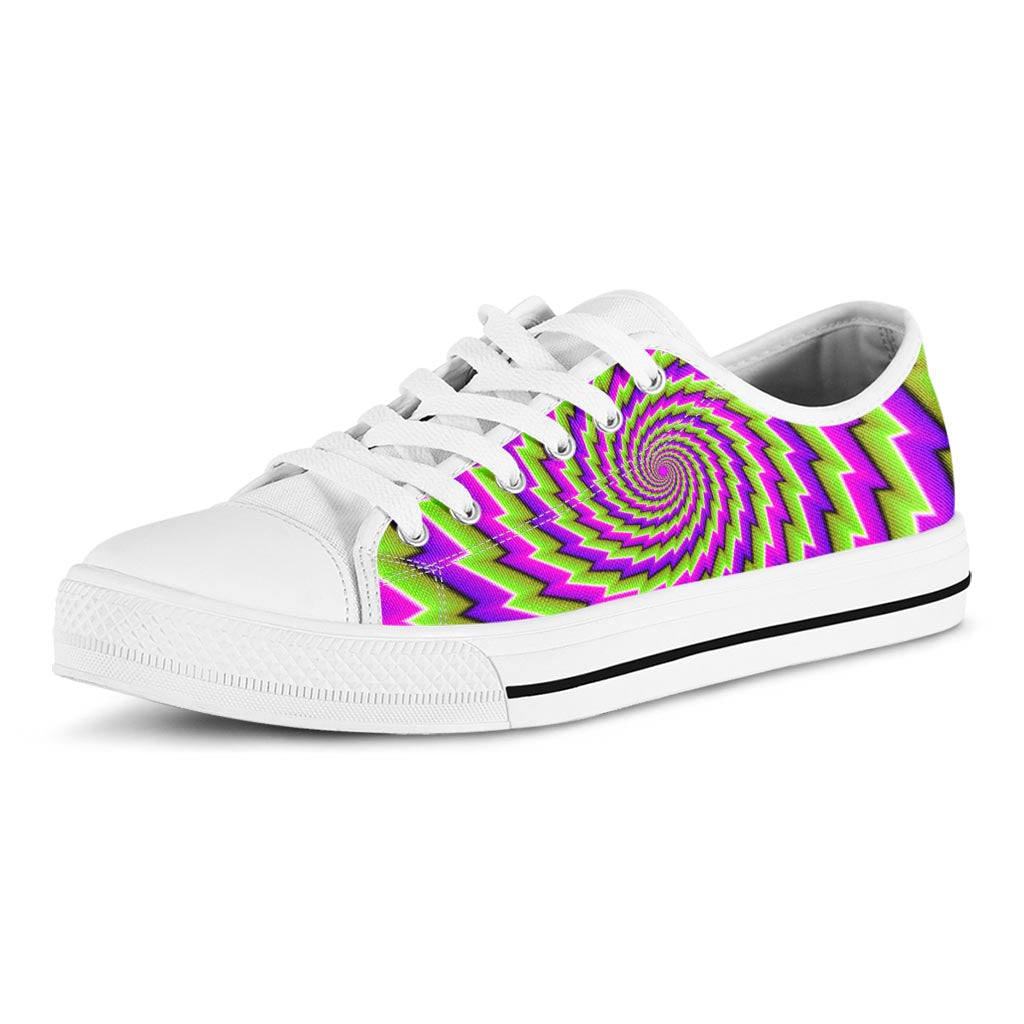 Green Twisted Moving Optical Illusion White Low Top Sneakers