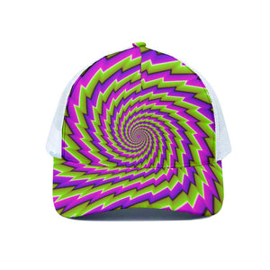 Green Twisted Moving Optical Illusion White Mesh Trucker Cap