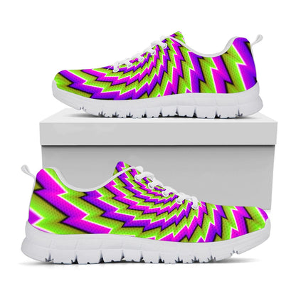 Green Twisted Moving Optical Illusion White Running Shoes