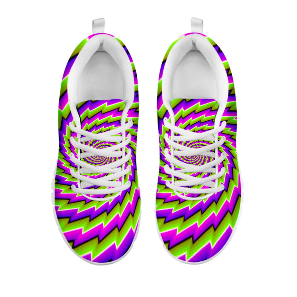 Green Twisted Moving Optical Illusion White Running Shoes