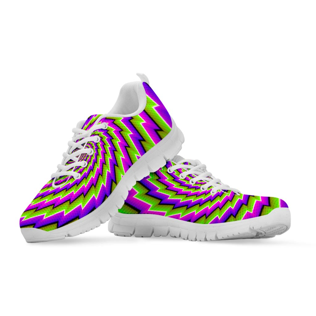Green Twisted Moving Optical Illusion White Running Shoes