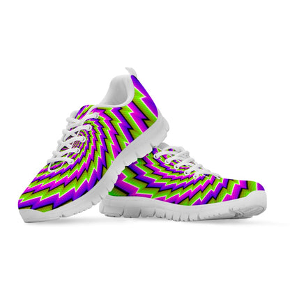 Green Twisted Moving Optical Illusion White Running Shoes