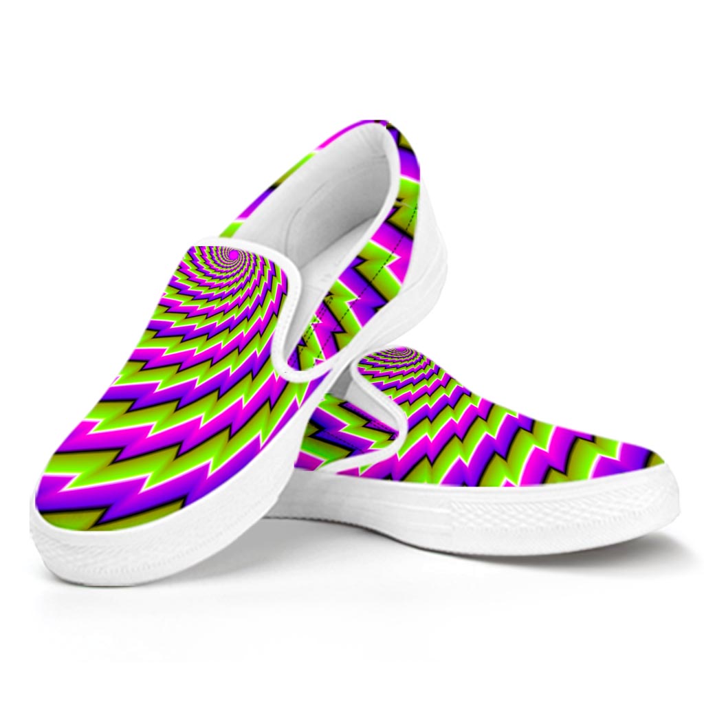 Green Twisted Moving Optical Illusion White Slip On Sneakers