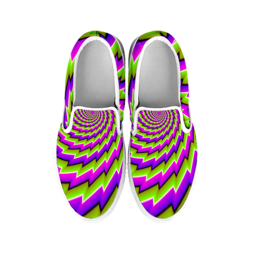 Green Twisted Moving Optical Illusion White Slip On Sneakers