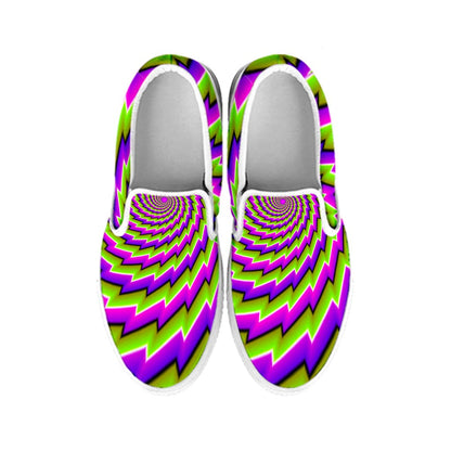 Green Twisted Moving Optical Illusion White Slip On Sneakers