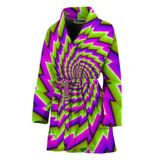 Green Twisted Moving Optical Illusion Women's Bathrobe