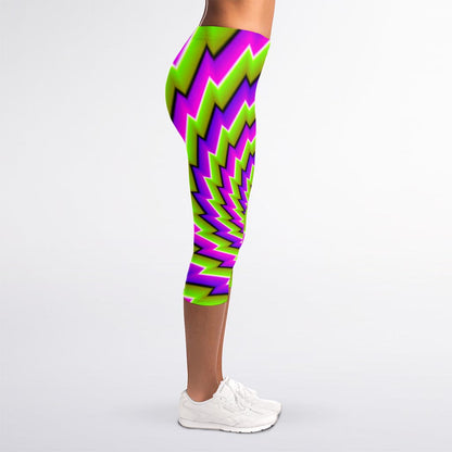 Green Twisted Moving Optical Illusion Women's Capri Leggings